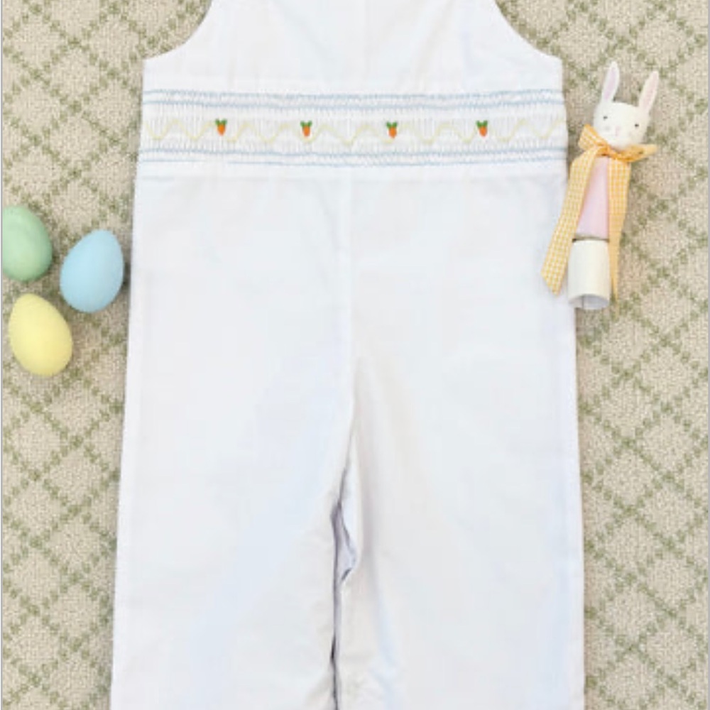 The Beaufort Bonnet Company White Overalls with Embroidered Details Retail $84